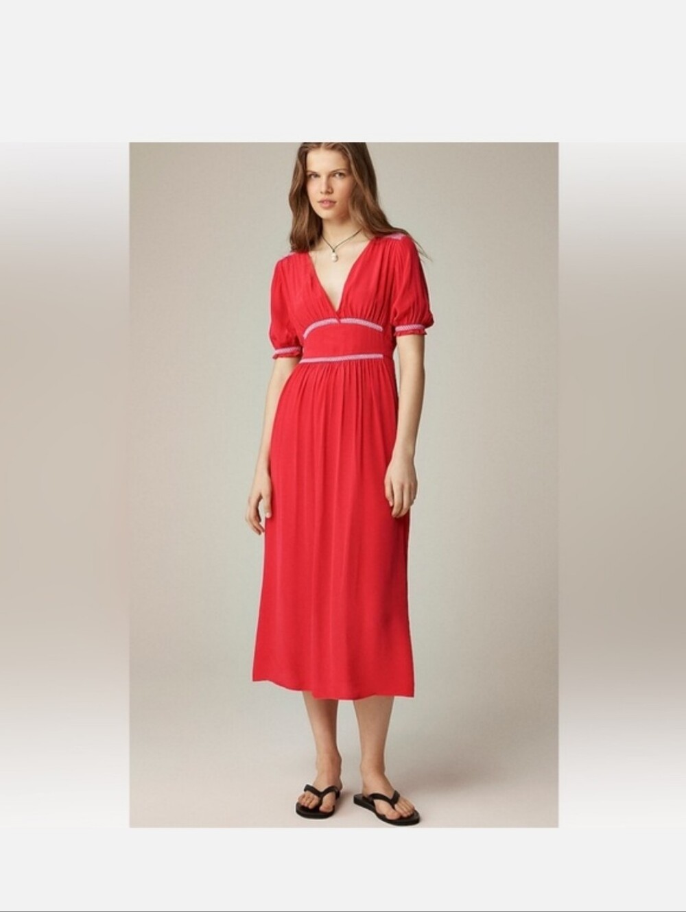 NWT J. Crew Tall Smocked Trim Midi Dress In Crepe De Chine, 10 TALL